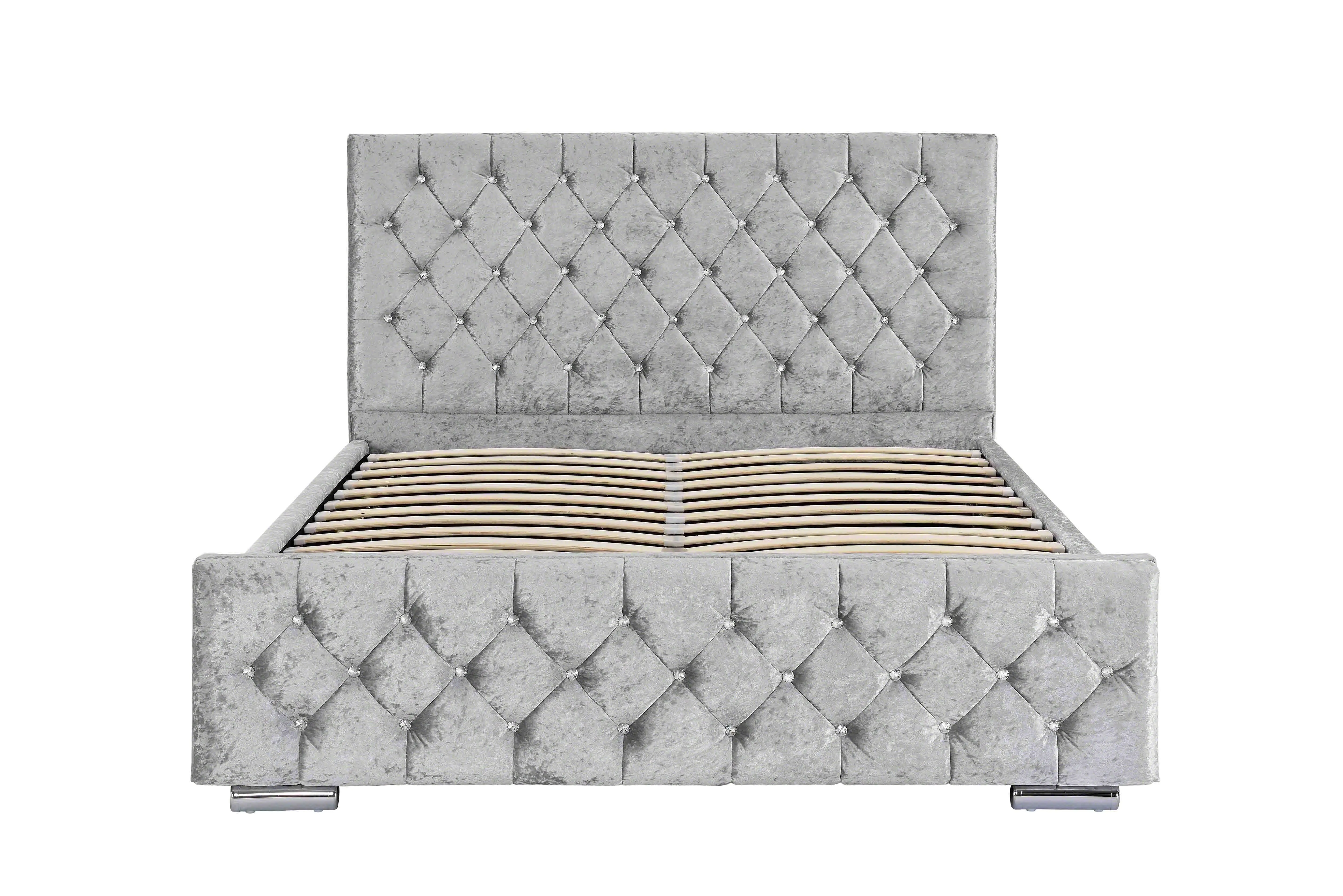 Arya Fabric Ottoman Super King Bed with Storage, Silver Velvet