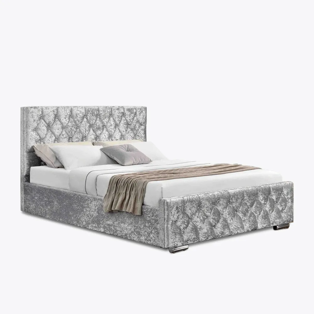 Arya Fabric Ottoman Super King Bed with Storage, Silver Velvet
