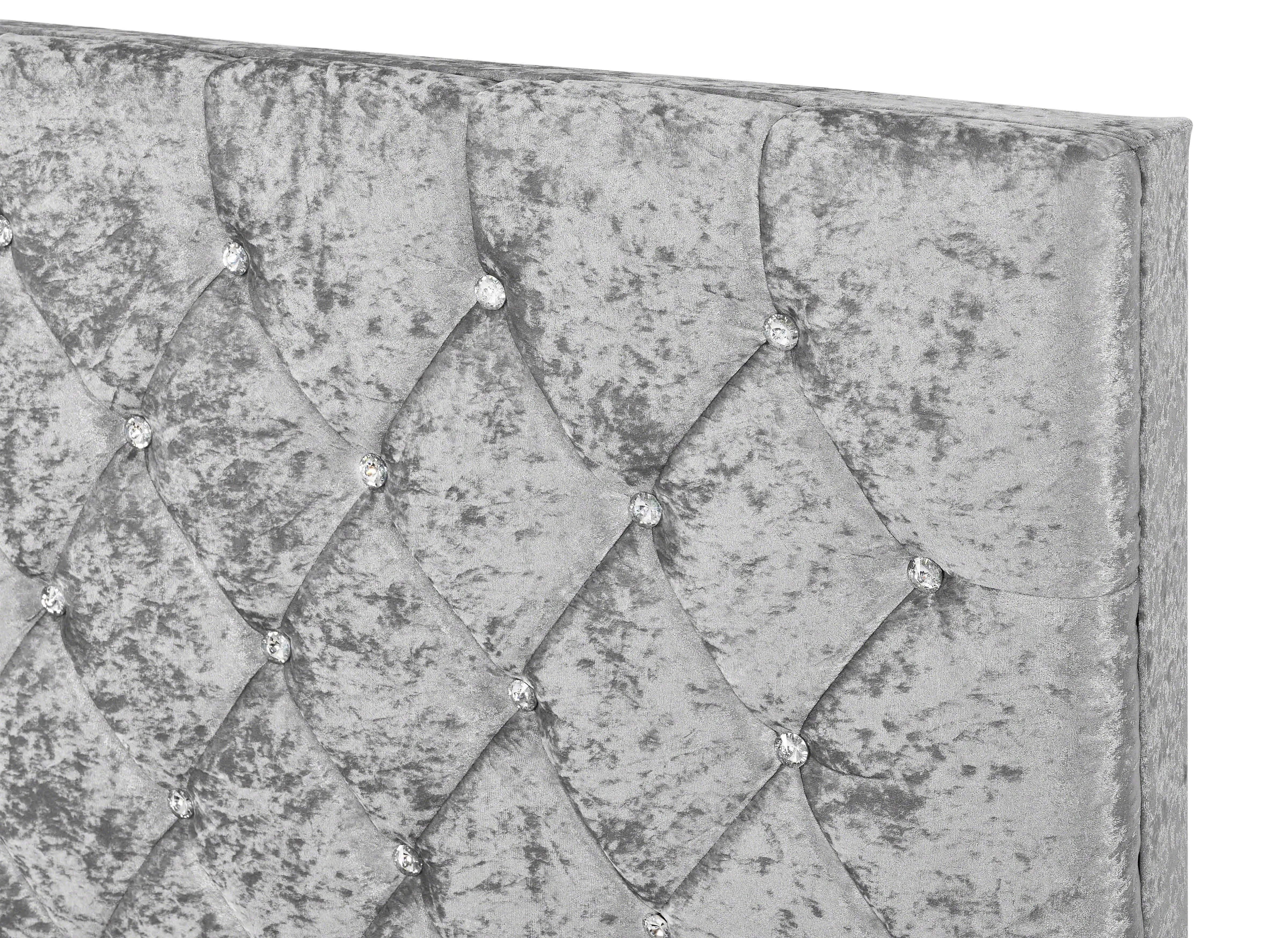 Arya Fabric Ottoman Super King Bed with Storage, Silver Velvet