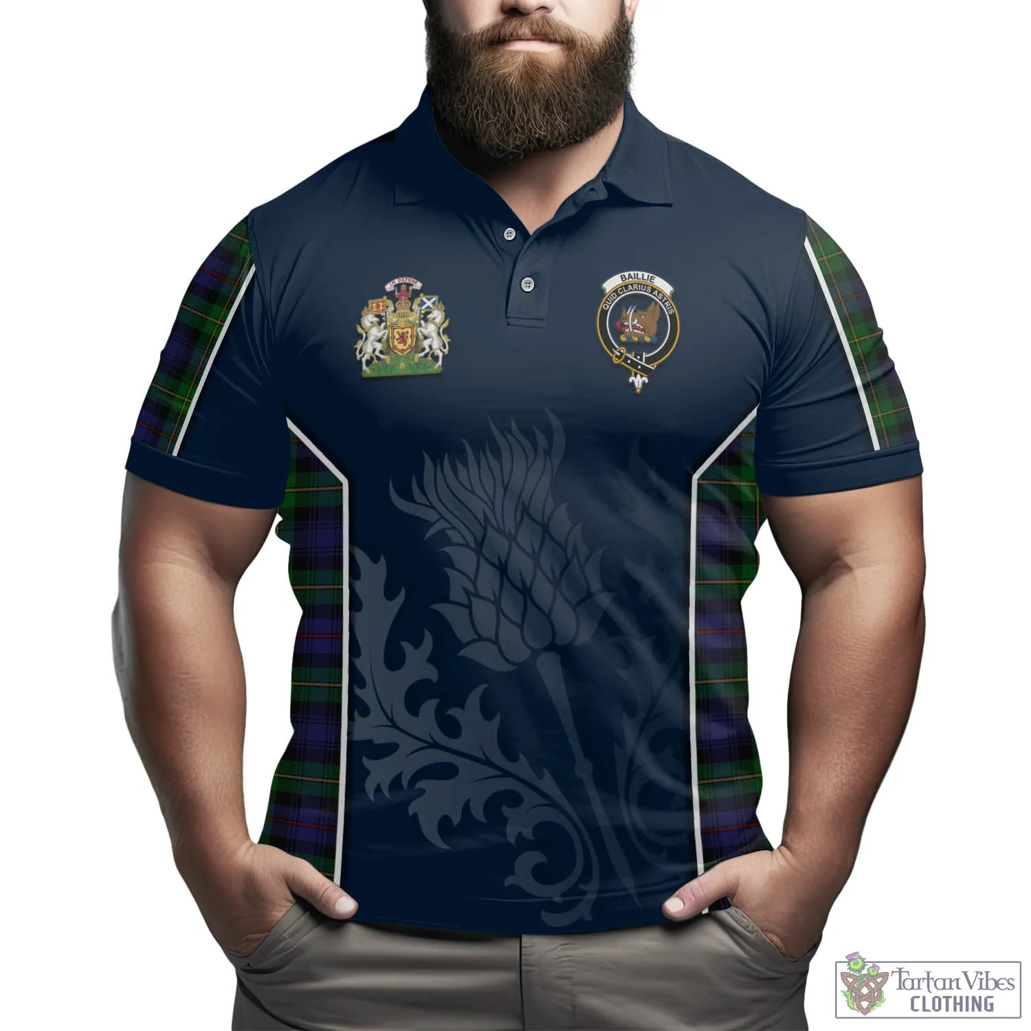 Baillie Tartan Men's Polo Shirt with Family Crest and Scottish Thistle Vibes Sport Style