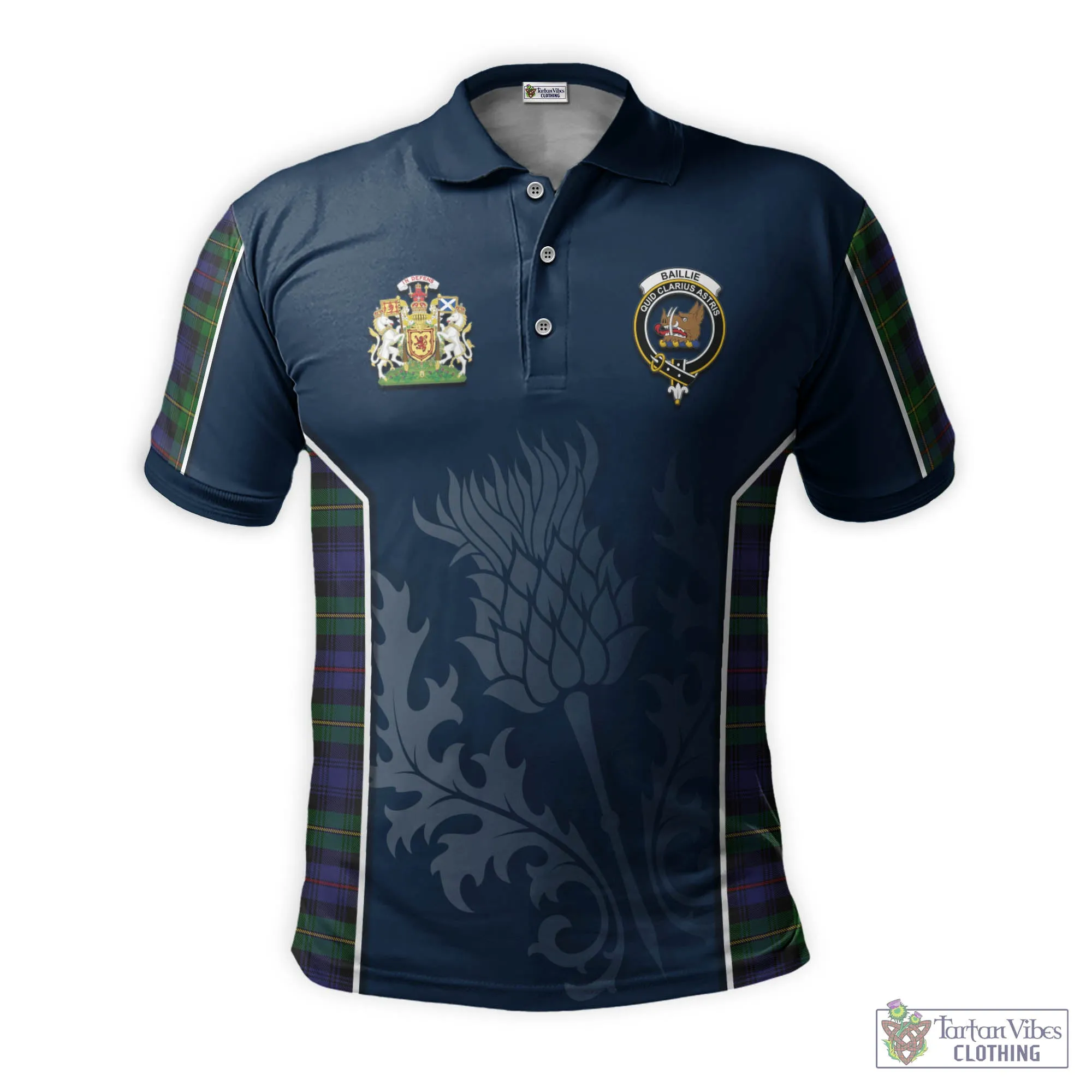 Baillie Tartan Men's Polo Shirt with Family Crest and Scottish Thistle Vibes Sport Style