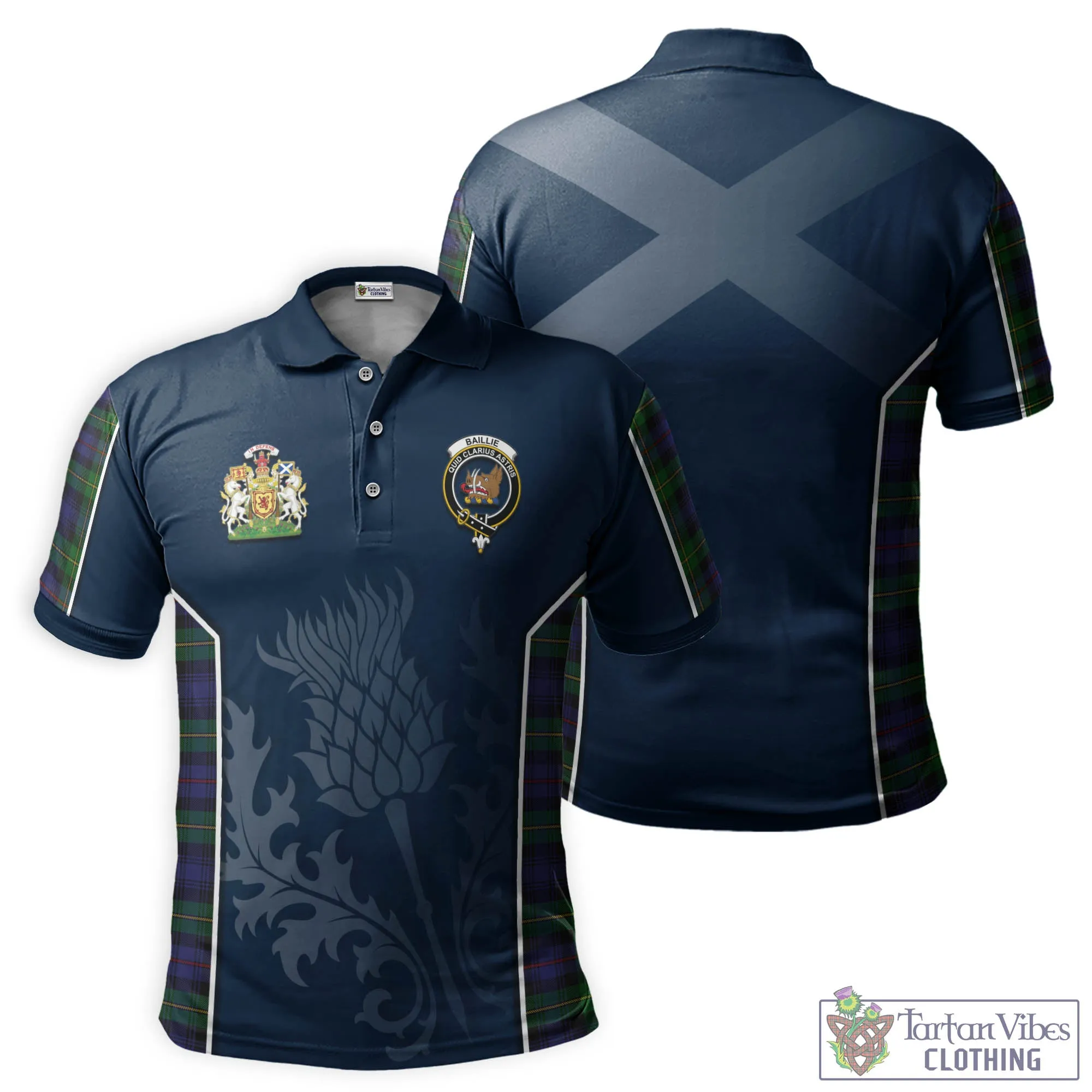 Baillie Tartan Men's Polo Shirt with Family Crest and Scottish Thistle Vibes Sport Style