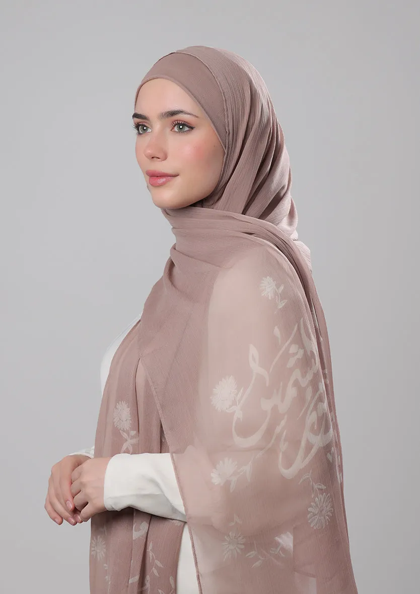 Confident Taupe-Printed Crinkled Chiffon