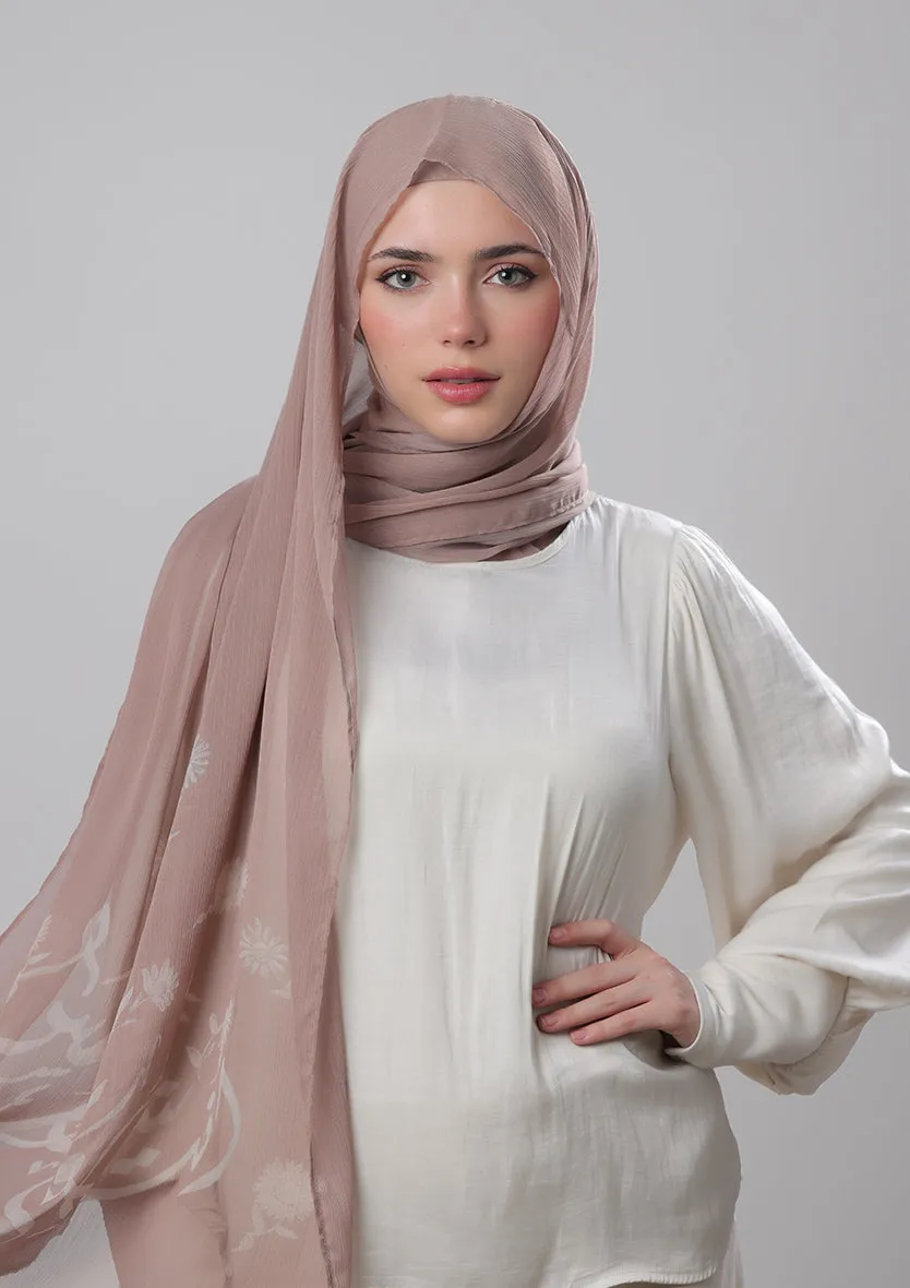 Confident Taupe-Printed Crinkled Chiffon