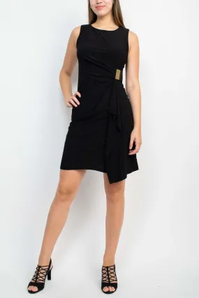 Emma & Michele Round Neck Sleeveless Gathered Side Solid Jersey Dress