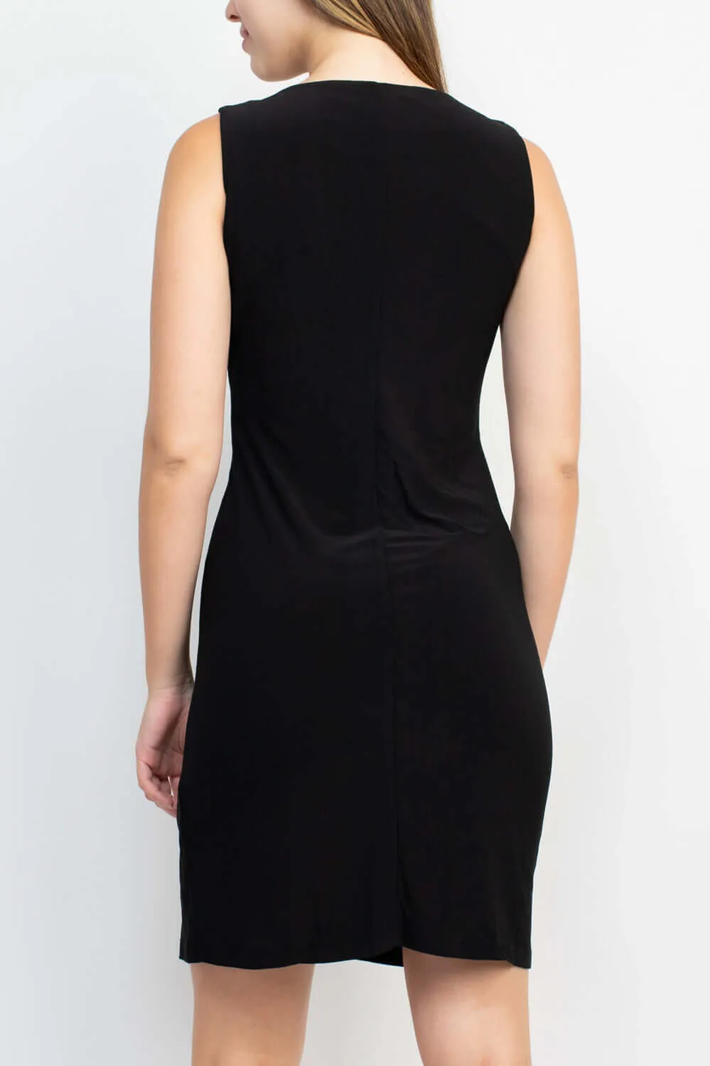 Emma & Michele Round Neck Sleeveless Gathered Side Solid Jersey Dress