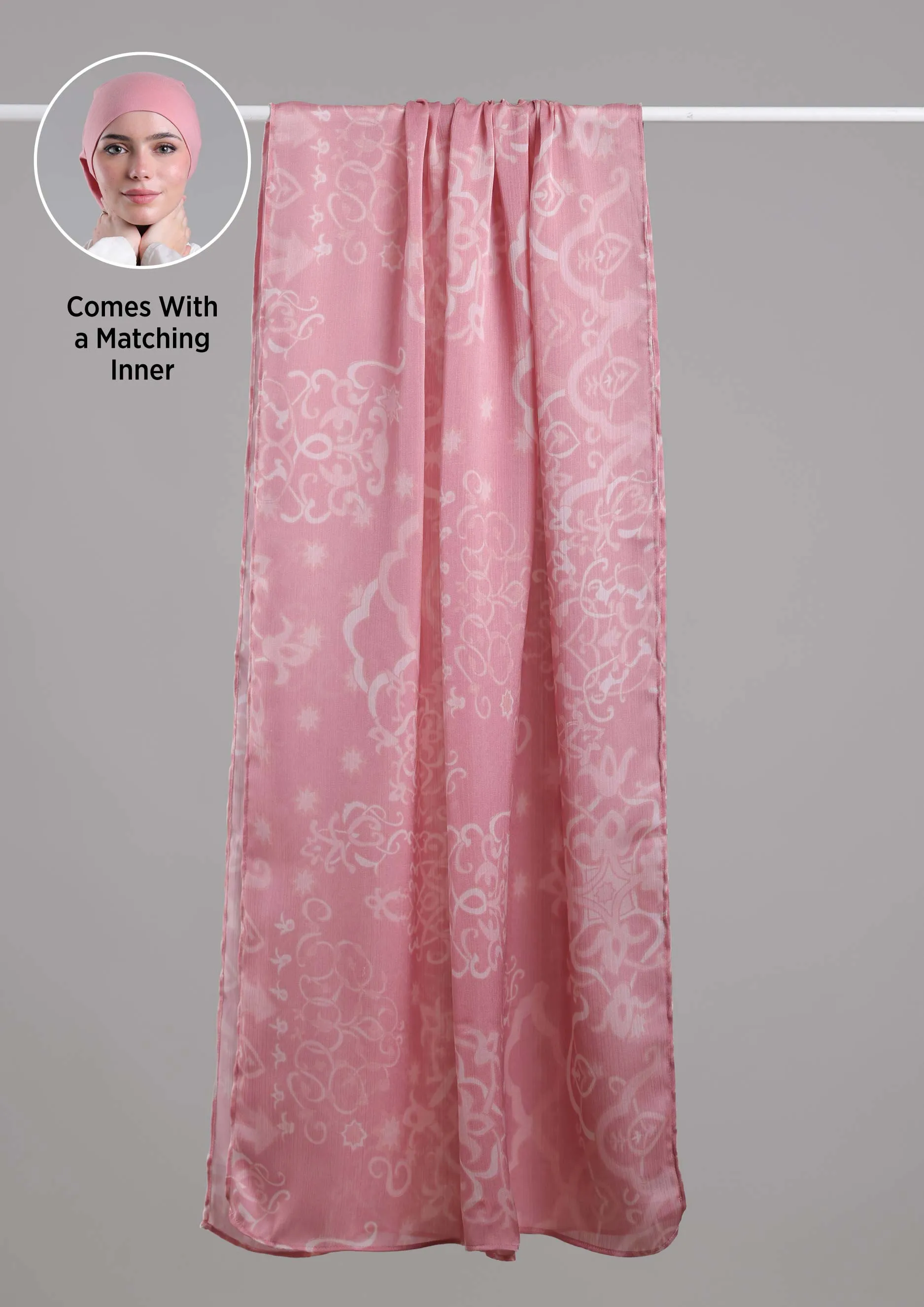 Putra Pink Satin Crinkled - Shawl With Inner