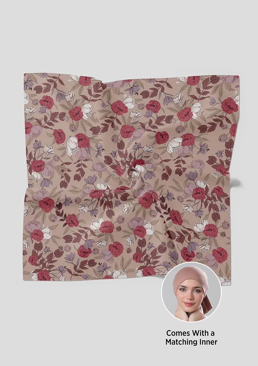 Red Peony- Classic Shawl- Printed Crinkled Chiffon
