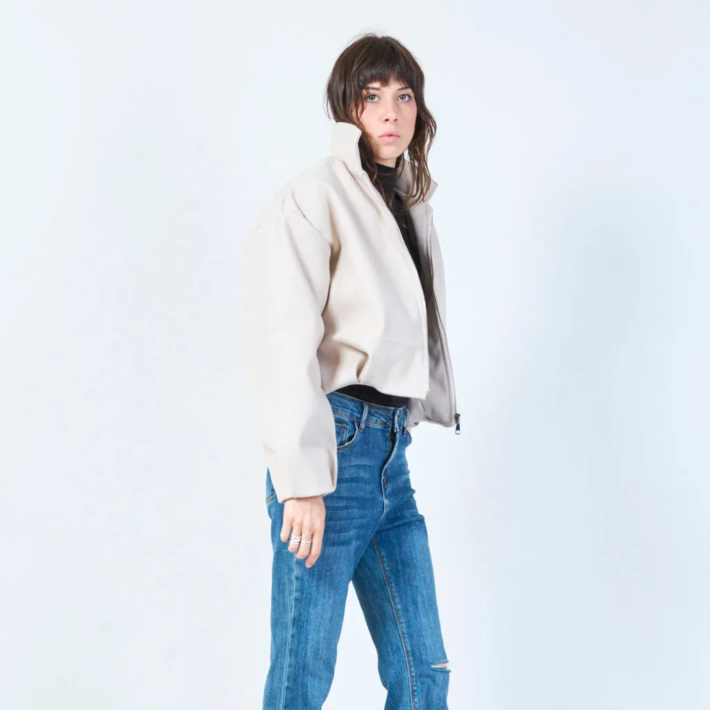 Zip-up cropped jacket with classic collar wholesale