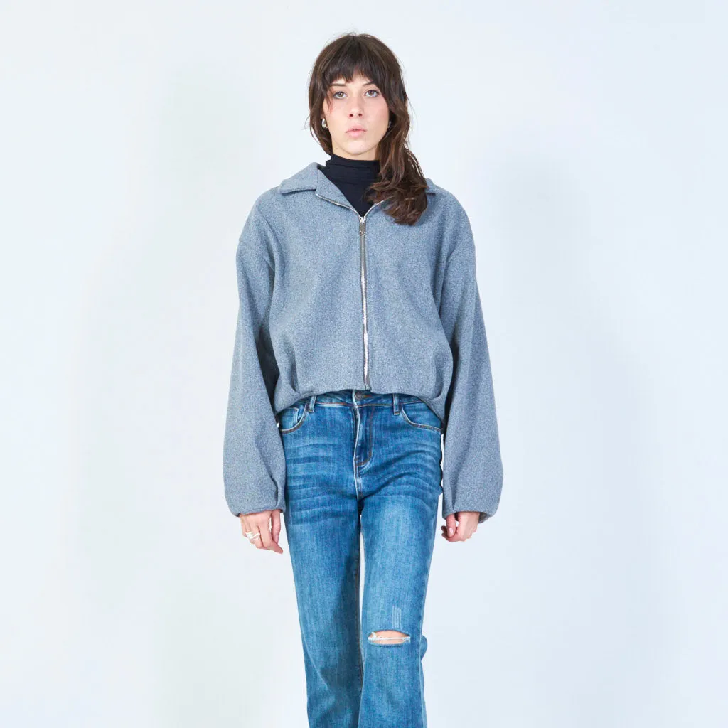 Zip-up cropped jacket with classic collar wholesale