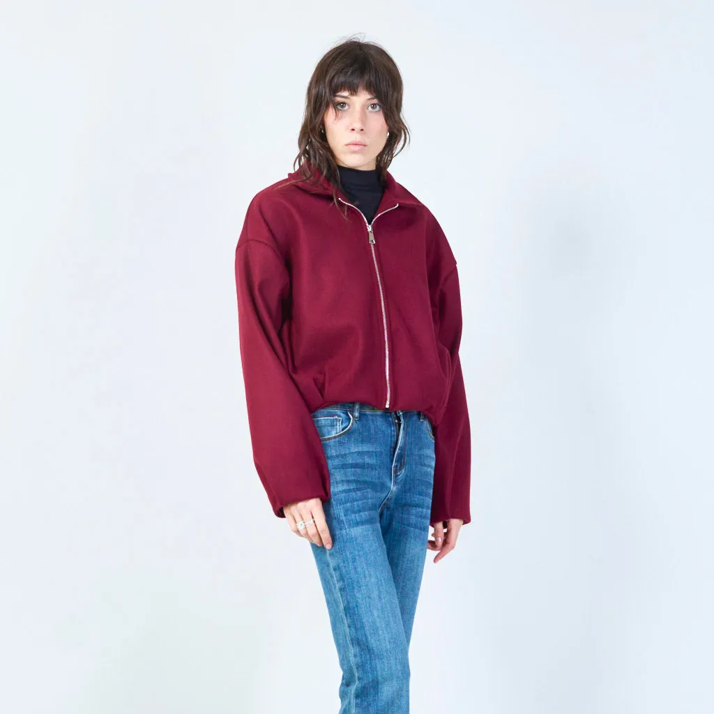 Zip-up cropped jacket with classic collar wholesale