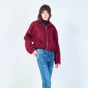 Zip-up cropped jacket with classic collar wholesale