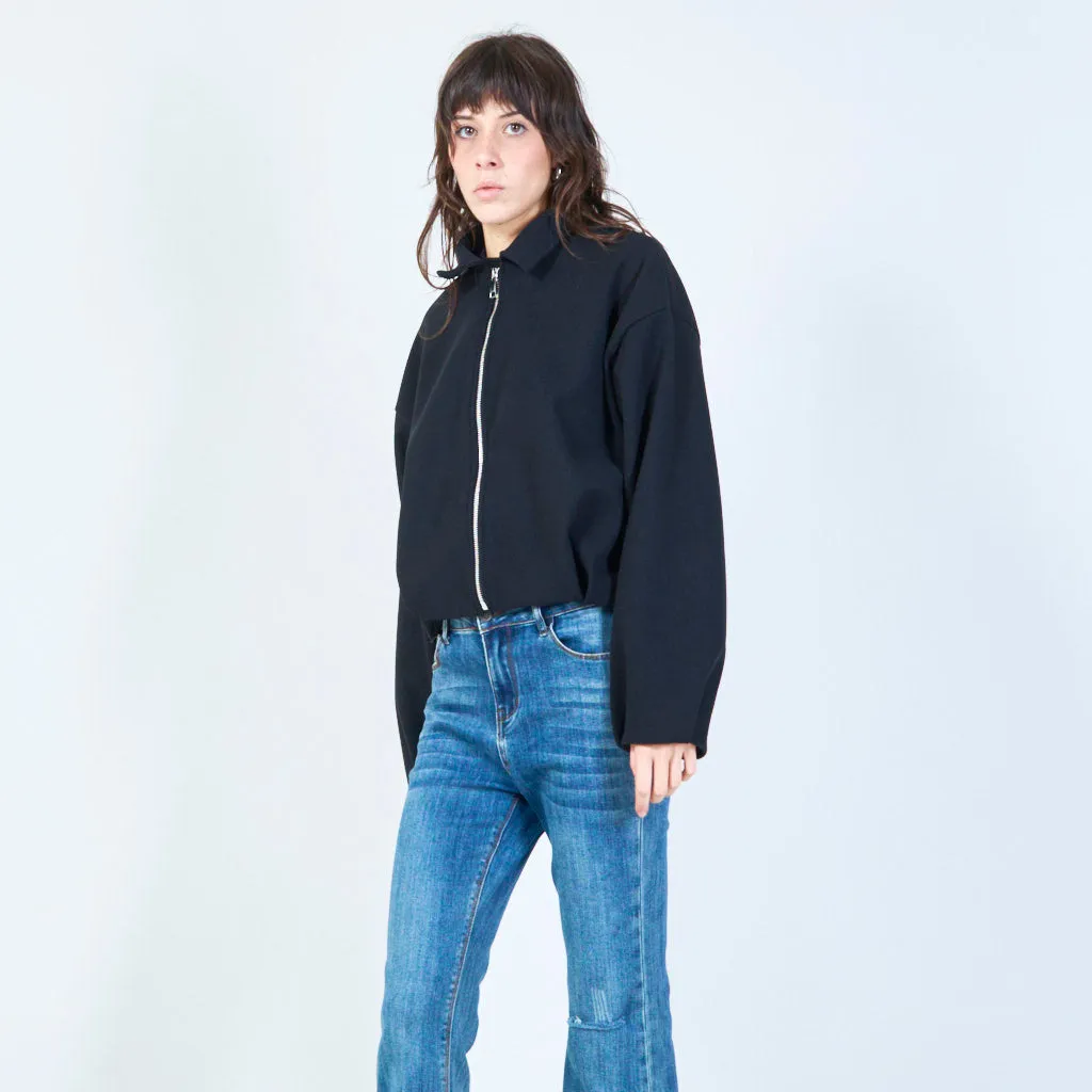 Zip-up cropped jacket with classic collar wholesale