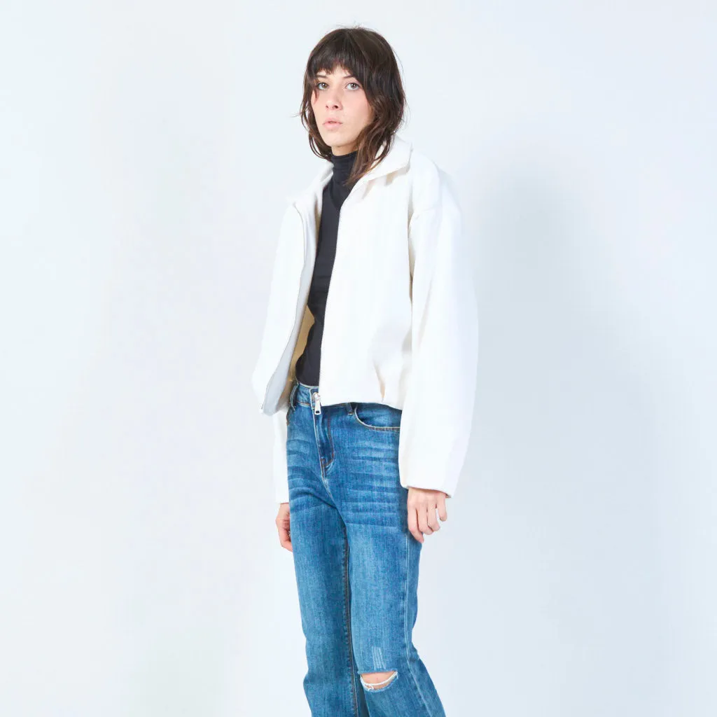 Zip-up cropped jacket with classic collar wholesale