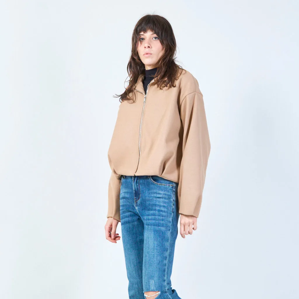 Zip-up cropped jacket with classic collar wholesale