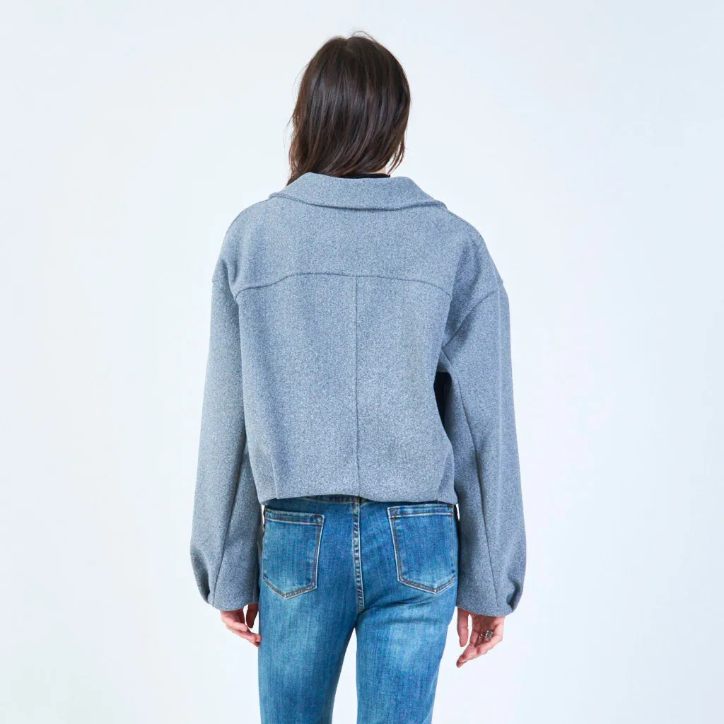 Zip-up cropped jacket with classic collar wholesale
