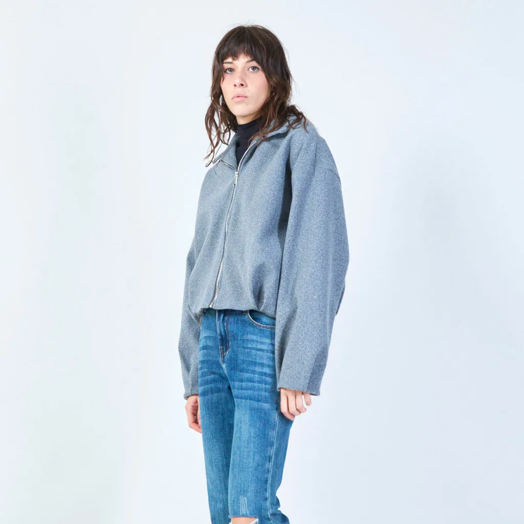 Zip-up cropped jacket with classic collar wholesale